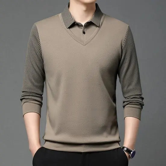 Polo Homme Élégant à Manches Longues (beige)