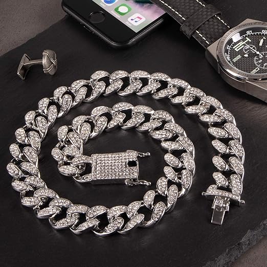 Collier Cubain Diamant en Argent de 52 cm