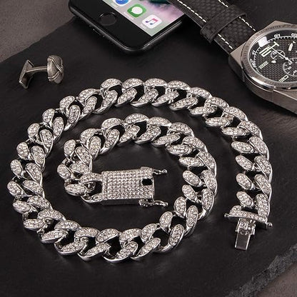 Collier Cubain Diamant en Argent pure de 52 cm