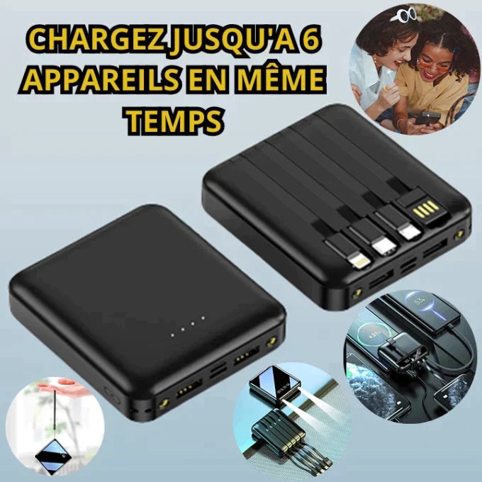 Power Bank intelligent de poche avec 4 câbles