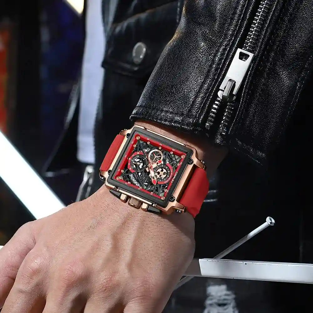 Montre Carrée Rouge Prestige pour Homme